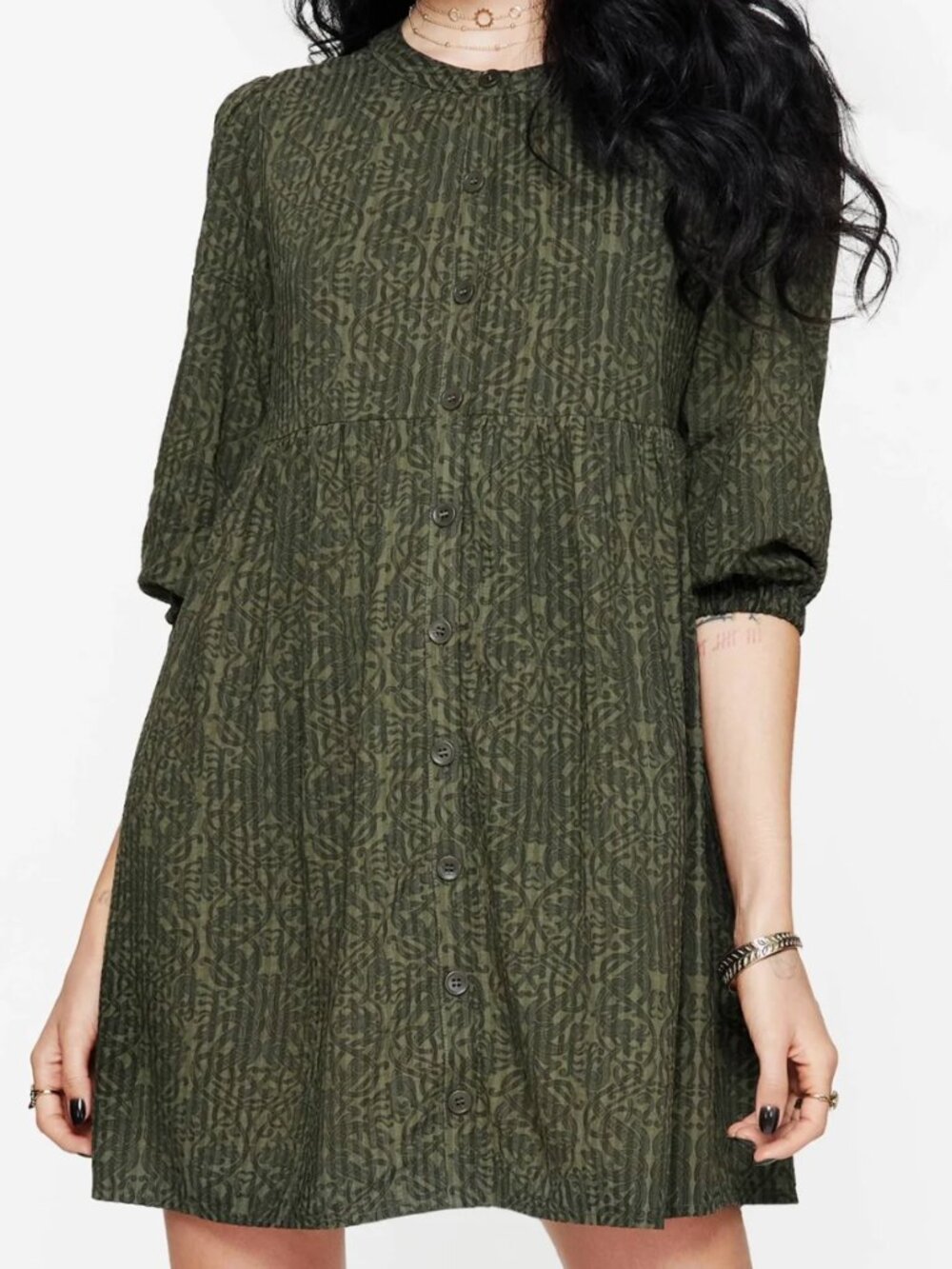 Francesca Dragon Printed Button Up Smock Mini Dress